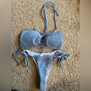 Blue Textured Bikini Set